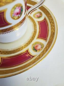 Antique Minton Demitasse Cup Saucer Hand Painted Pink Roses Gold Encrusted 1865