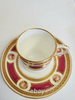 Antique Minton Demitasse Cup Saucer Hand Painted Pink Roses Gold Encrusted 1865