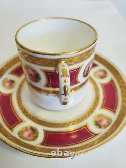 Antique Minton Demitasse Cup Saucer Hand Painted Pink Roses Gold Encrusted 1865