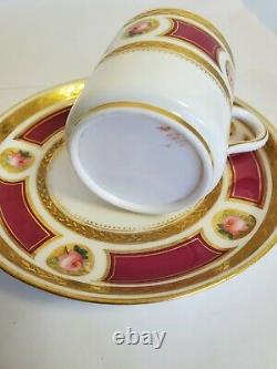 Antique Minton Demitasse Cup Saucer Hand Painted Pink Roses Gold Encrusted 1865