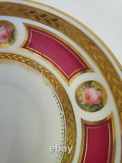 Antique Minton Demitasse Cup Saucer Hand Painted Pink Roses Gold Encrusted 1865