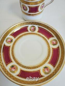 Antique Minton Demitasse Cup Saucer Hand Painted Pink Roses Gold Encrusted 1865