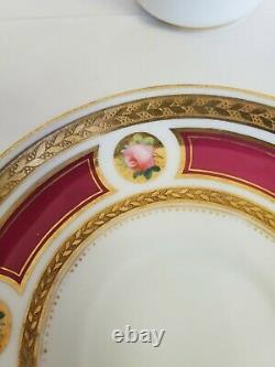 Antique Minton Demitasse Cup Saucer Hand Painted Pink Roses Gold Encrusted 1865