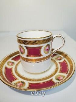 Antique Minton Demitasse Cup Saucer Hand Painted Pink Roses Gold Encrusted 1865