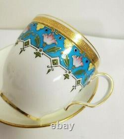 Antique Minton Demitasse Cup Saucer Turquoise French Enamel, Dresser