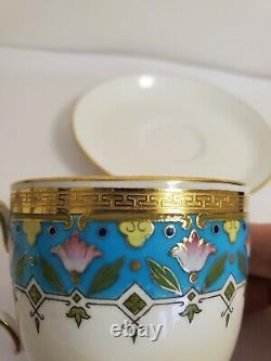 Antique Minton Demitasse Cup Saucer Turquoise French Enamel, Dresser