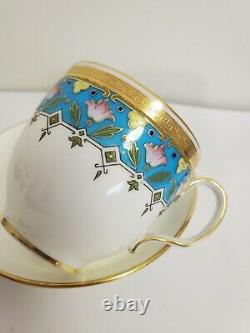 Antique Minton Demitasse Cup Saucer Turquoise French Enamel, Dresser