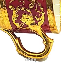 Antique Minton England Crimson Red Gold Encrusted Demitasse Cup & Saucer Perfect