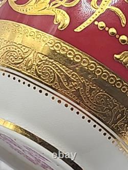 Antique Minton England Crimson Red Gold Encrusted Demitasse Cup & Saucer Perfect