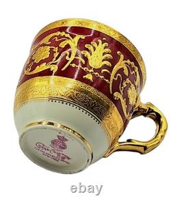 Antique Minton England Crimson Red Gold Encrusted Demitasse Cup & Saucer Perfect