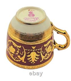 Antique Minton England Crimson Red Gold Encrusted Demitasse Cup & Saucer Perfect