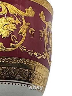 Antique Minton England Crimson Red Gold Encrusted Demitasse Cup & Saucer Perfect