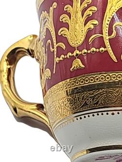 Antique Minton England Crimson Red Gold Encrusted Demitasse Cup & Saucer Perfect