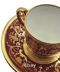 Antique Minton England Crimson Red Gold Encrusted Demitasse Cup & Saucer Perfect