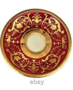 Antique Minton England Crimson Red Gold Encrusted Demitasse Cup & Saucer Perfect