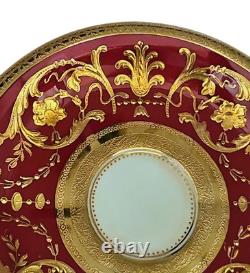 Antique Minton England Crimson Red Gold Encrusted Demitasse Cup & Saucer Perfect