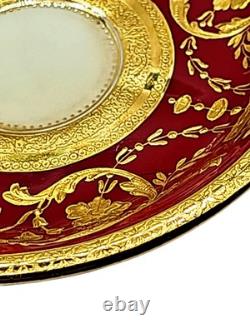 Antique Minton England Crimson Red Gold Encrusted Demitasse Cup & Saucer Perfect