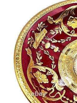 Antique Minton England Crimson Red Gold Encrusted Demitasse Cup & Saucer Perfect