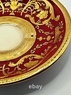 Antique Minton England Crimson Red Gold Encrusted Demitasse Cup & Saucer Perfect