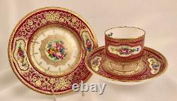 Antique Mintons Demitasse Cup, Saucer & Plate, Artist Signed, Elaborate Gilding