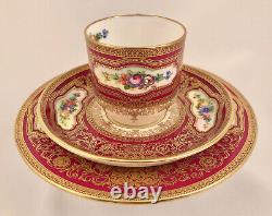 Antique Mintons Demitasse Cup, Saucer & Plate, Artist Signed, Elaborate Gilding