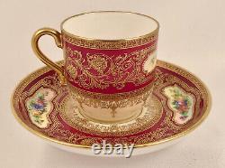 Antique Mintons Demitasse Cup, Saucer & Plate, Artist Signed, Elaborate Gilding