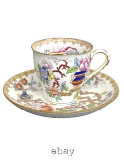 Antique Mintons Demitasse Cup and Saucer England Chinoiserie Floral Gold Trim