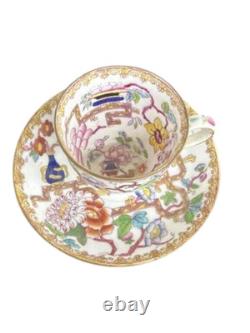 Antique Mintons Demitasse Cup and Saucer England Chinoiserie Floral Gold Trim Antique Mintons Demitasse Cup and Saucer England Chinoiserie Floral Gold Trim