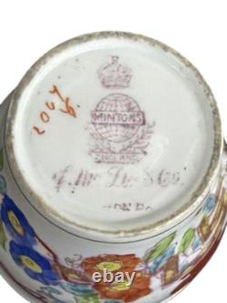 Antique Mintons Demitasse Cup and Saucer England Chinoiserie Floral Gold Trim