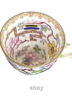 Antique Mintons Demitasse Cup and Saucer England Chinoiserie Floral Gold Trim