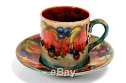 Antique Moorcroft Leaf Berry Flambe Demi tasse Cup and Saucer Circa 1928