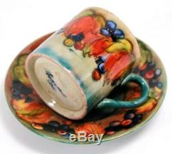 Antique Moorcroft Leaf Berry Flambe Demi tasse Cup and Saucer Circa 1928