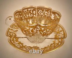 Antique Moser Crystal Demitasse Cup & Saucer, Richly Gilded