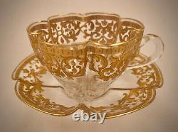 Antique Moser Crystal Demitasse Cup & Saucer, Richly Gilded