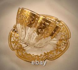 Antique Moser Crystal Demitasse Cup & Saucer, Richly Gilded