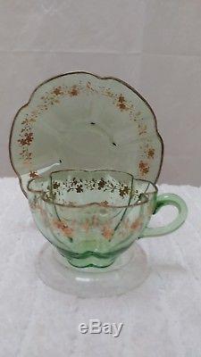 Antique Moser Demitasse Green Glass Cup & Saucer Gold Gilt Enamel