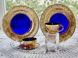 Antique Moser Enameled Glass 5 Piece Demitasse Cup Saucer and Plates 1880s RARE