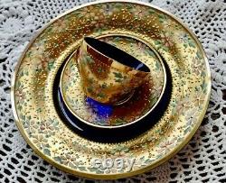 Antique Moser Enameled Glass 5 Piece Demitasse Cup Saucer and Plates 1880s RARE