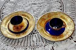 Antique Moser Enameled Glass 5 Piece Demitasse Cup Saucer and Plates 1880s RARE