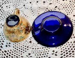 Antique Moser Enameled Glass 5 Piece Demitasse Cup Saucer and Plates 1880s RARE