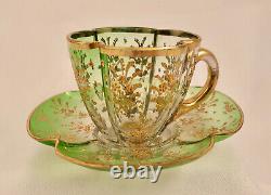 Antique Moser Glass Demitasse Cup & Saucer, Quatrefoil, Enameled