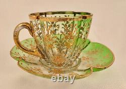 Antique Moser Glass Demitasse Cup & Saucer, Quatrefoil, Enameled