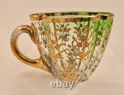 Antique Moser Glass Demitasse Cup & Saucer, Quatrefoil, Enameled