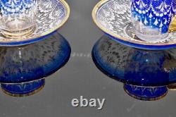 Antique Moser Two Blue Gold Trim White Lace Demitasse Cup and Saucer Precious