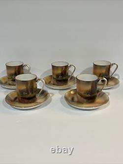 Antique Noritake Japan 1918 Tree In The Meadow Floral 5 Demitasse Cups, Saucers