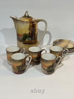 Antique Noritake Japan 1918 Tree In The Meadow Floral 5 Demitasse Cups, Saucers