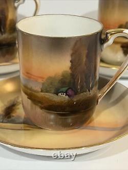 Antique Noritake Japan 1918 Tree In The Meadow Floral 5 Demitasse Cups, Saucers