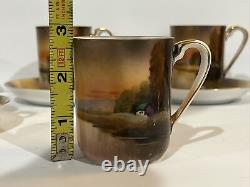 Antique Noritake Japan 1918 Tree In The Meadow Floral 5 Demitasse Cups, Saucers