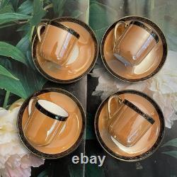 Antique Noritake Luster Ware Hand Painted Floral Demitasse 4 Sets Cups & Saucers