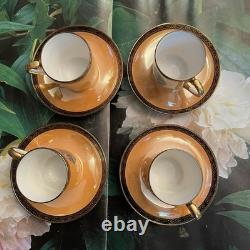Antique Noritake Luster Ware Hand Painted Floral Demitasse 4 Sets Cups & Saucers